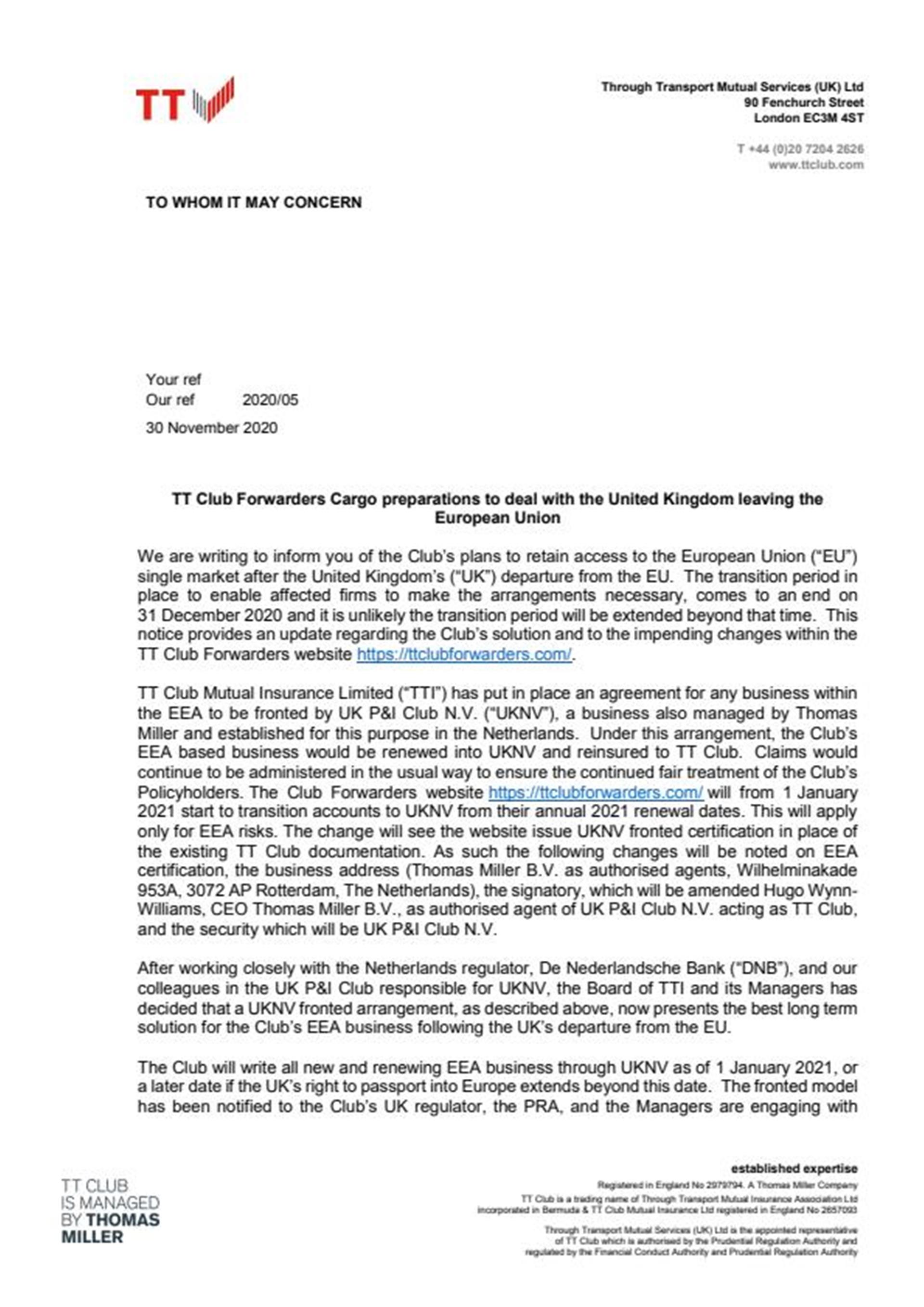 Forwarders Cargo Brexit circular - 30 November 2020