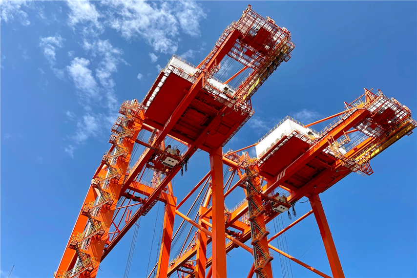 Crane Terminal Port Logistics Orange Quay Crane Blue Sky Web